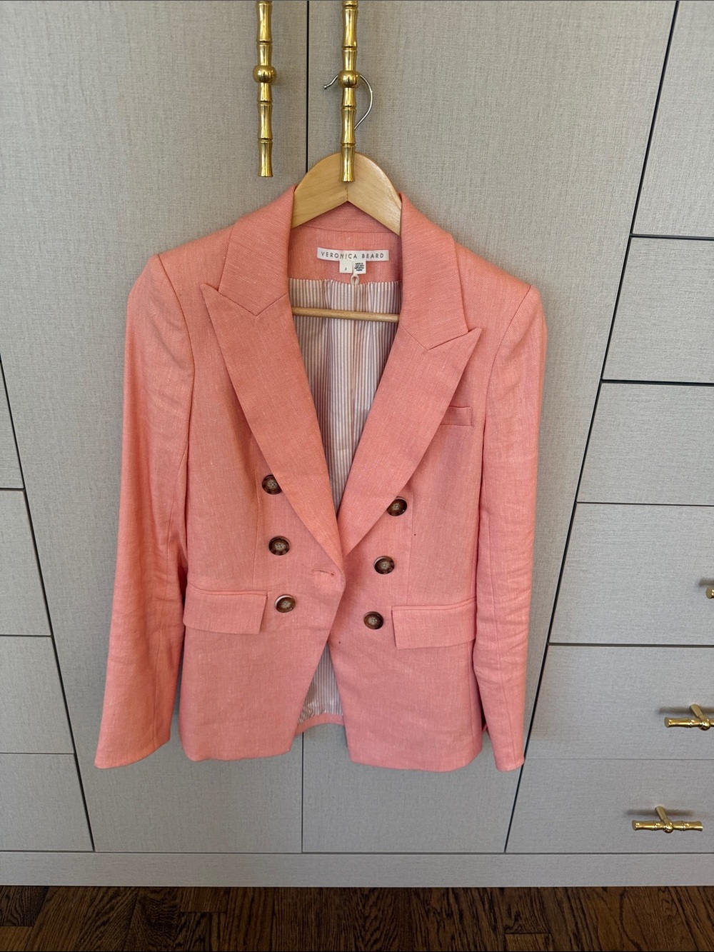 Veronica Beard Peach-Pink Double-Breasted Blazer